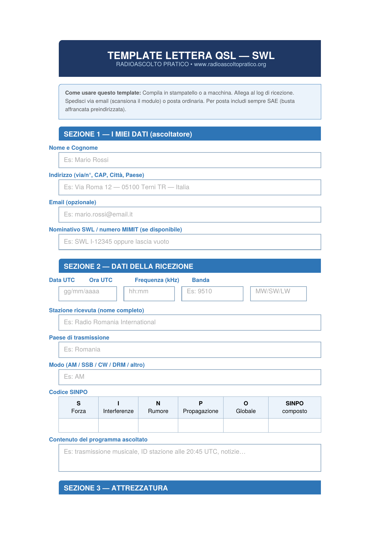Anteprima template lettera QSL